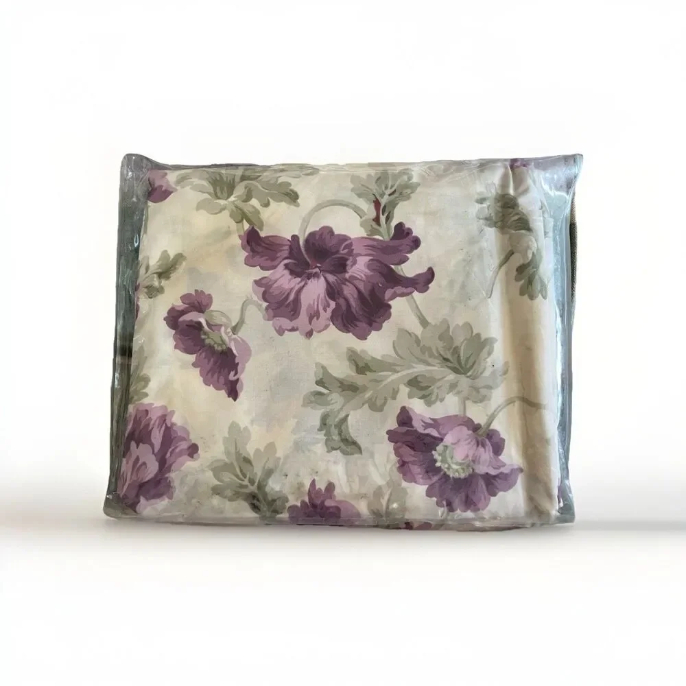 Ralph Lauren Violette Purple Cabbage Rose Floral Queen Flat Sheet Vintage 300 TC